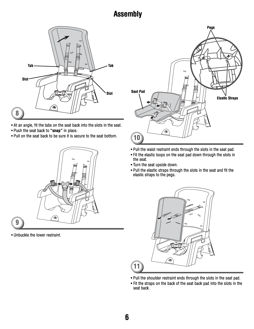 Fisher-Price P9043 manual Assembly, Push the seat back to “snap” in place 