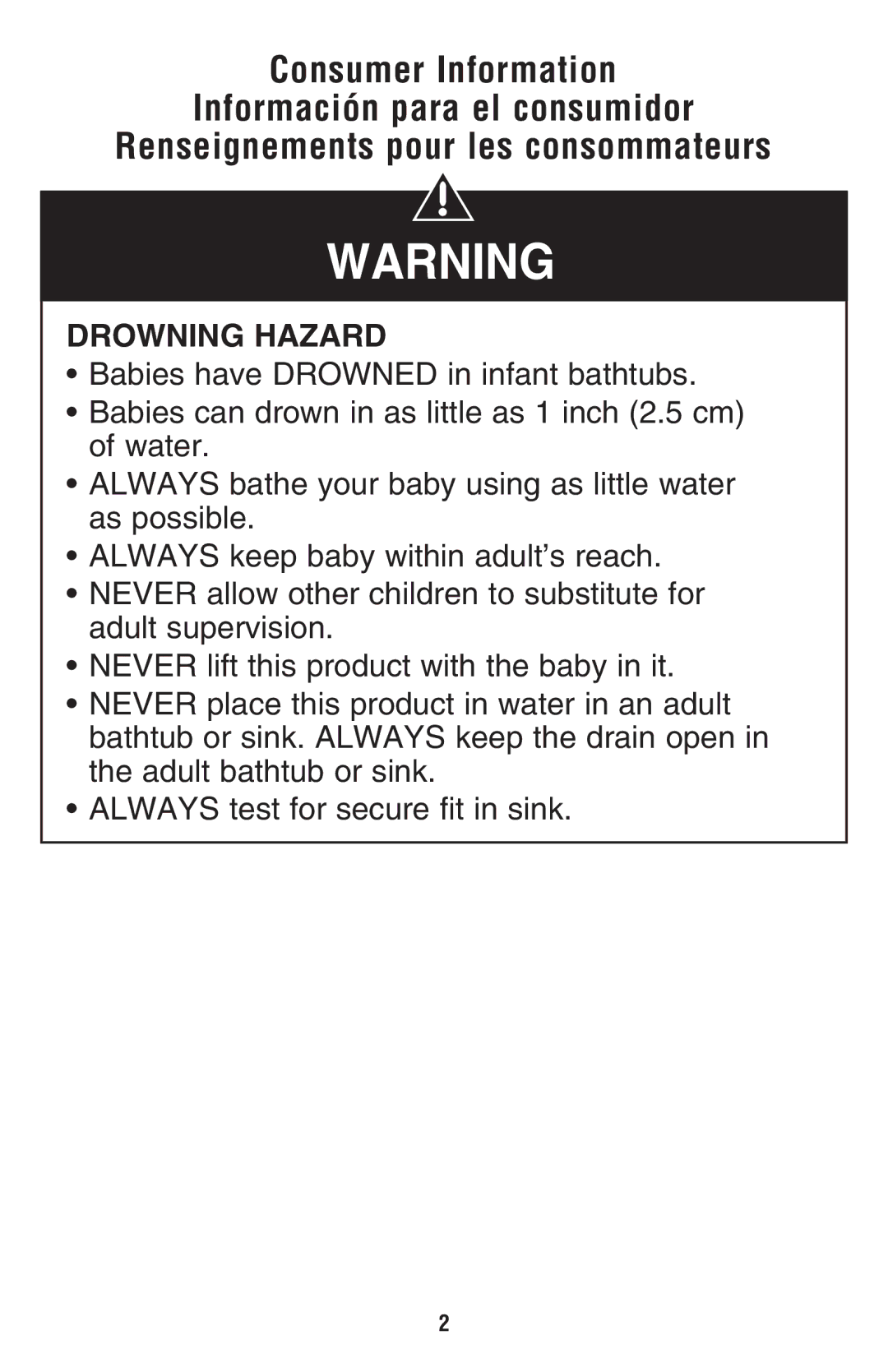 Fisher-Price P9438, N3429 manual Drowning Hazard 