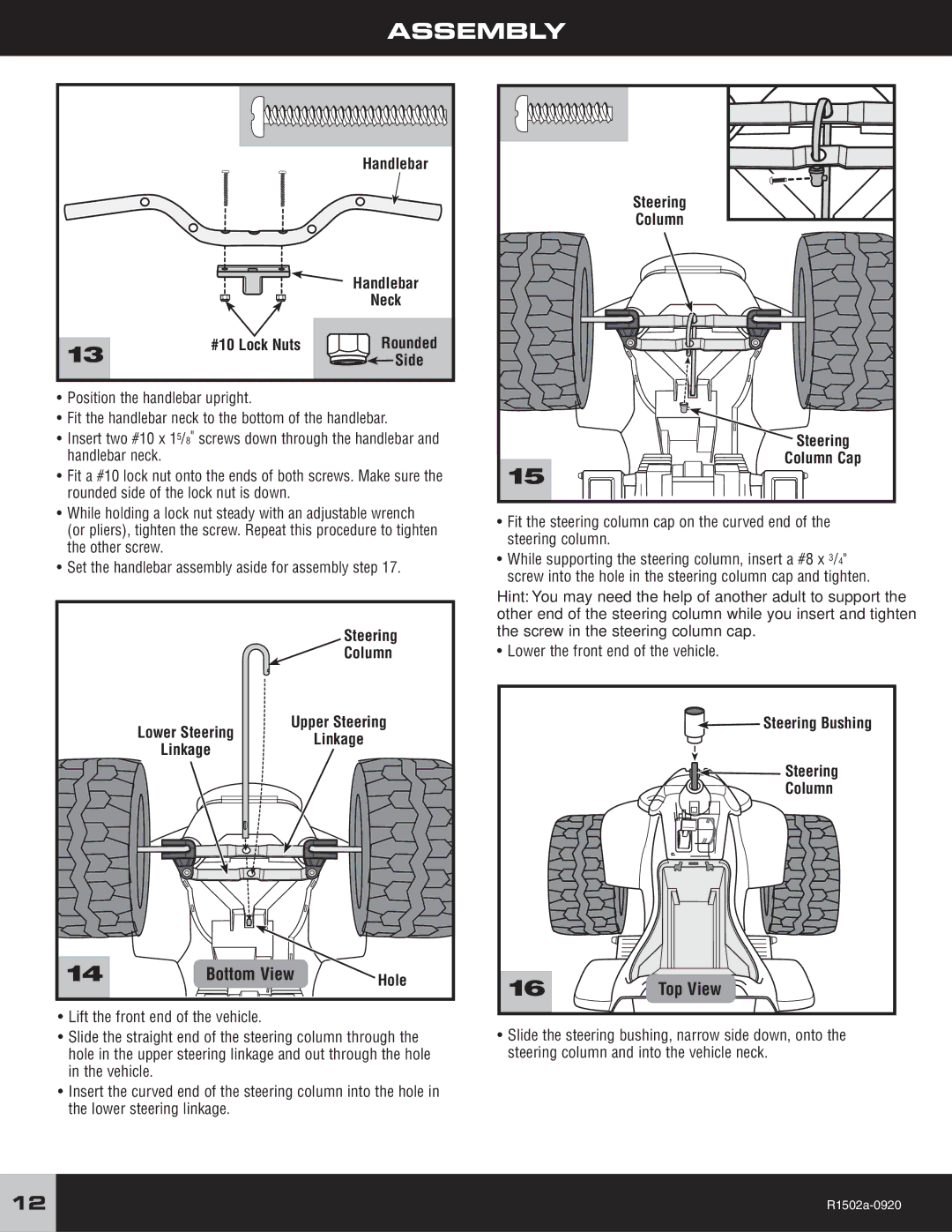 Fisher-Price R1502 #10 Lock Nuts, Steering Column Upper Steering Lower SteeringLinkage, Steering Column Column Cap 