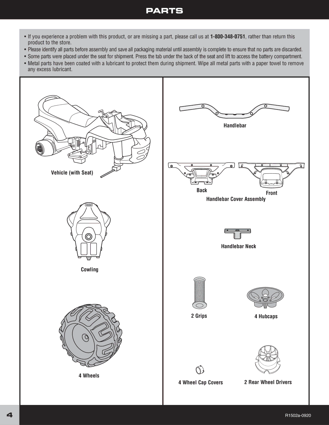 Fisher-Price R1502 owner manual Parts, Handlebar 