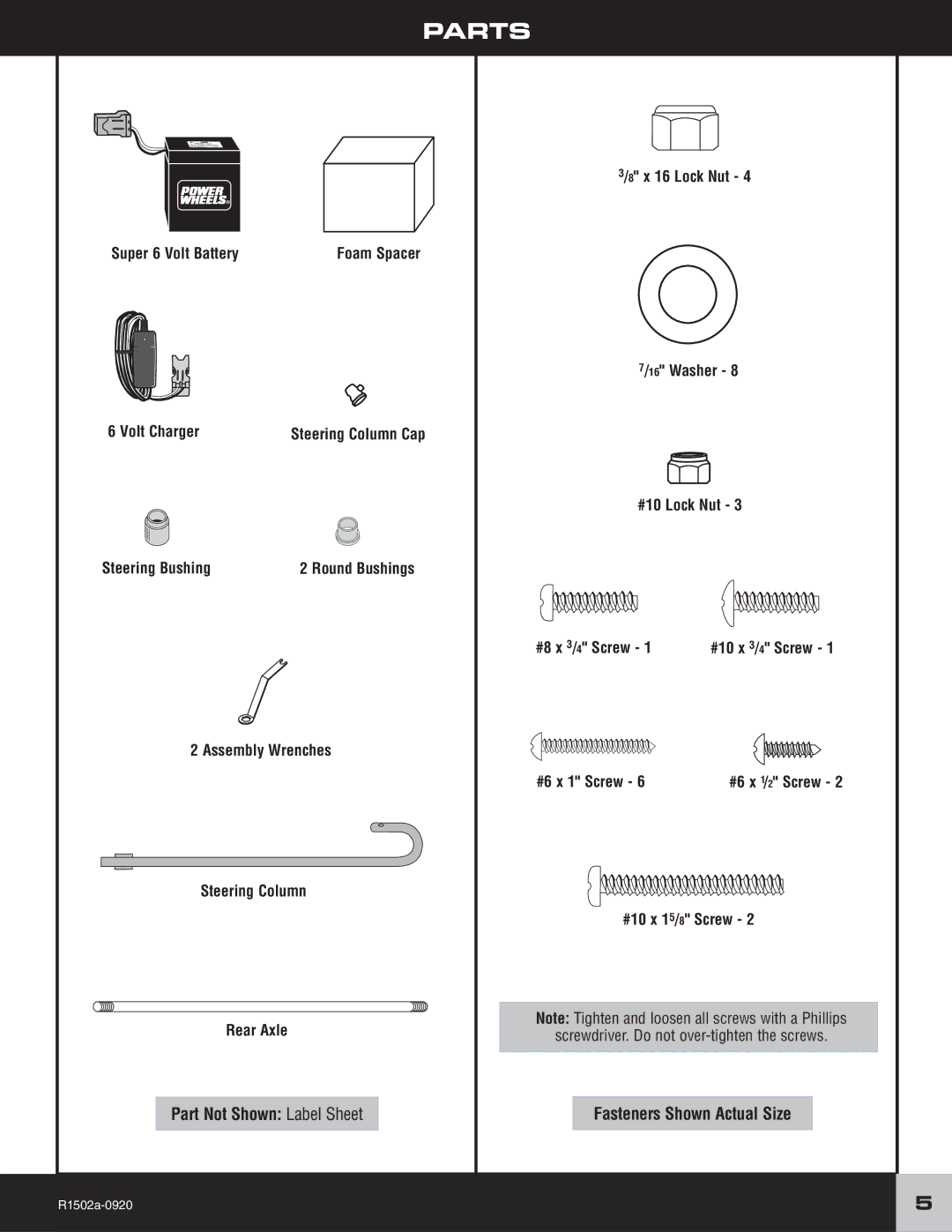 Fisher-Price R1502 owner manual Atablepartsof Contents 