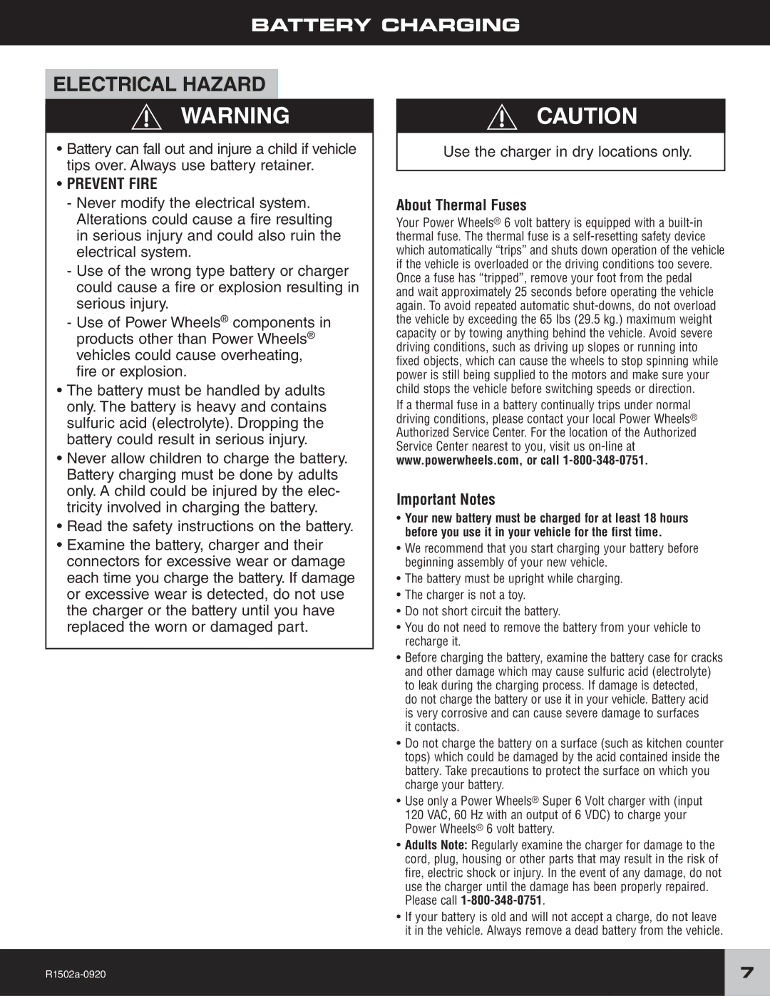 Fisher-Price R1502 owner manual Battery Charging, Please call 