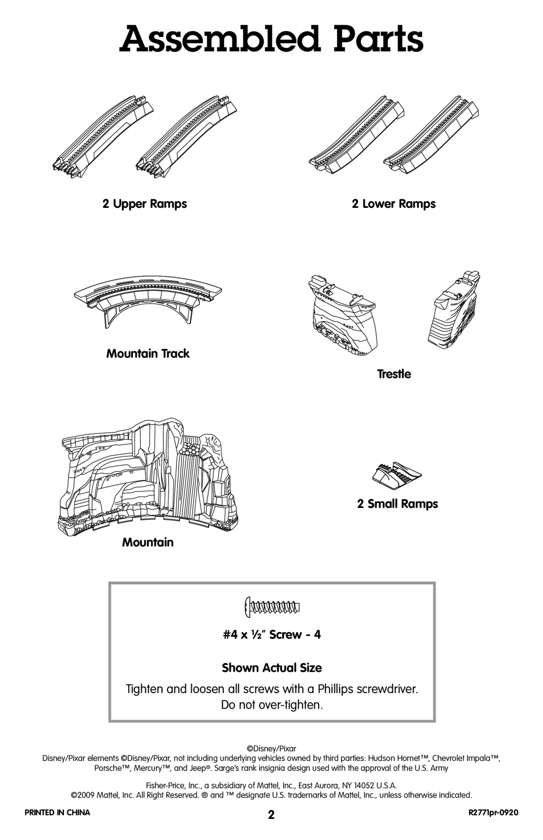 Fisher-Price R2771 instruction sheet Assembled Parts, Upper Ramps 