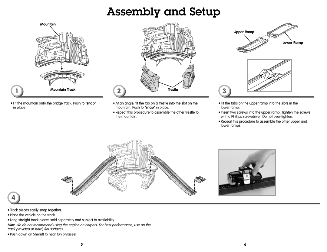 Fisher-Price R2771 instruction sheet Assembly and Setup, Mountain, Upper Ramp Lower Ramp 