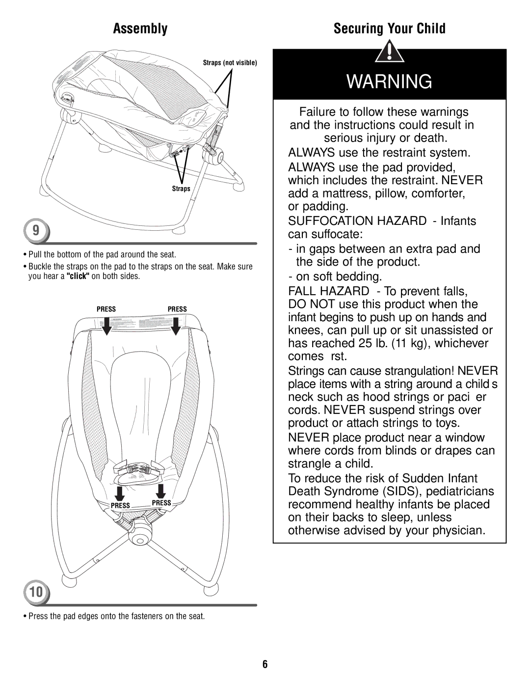 Fisher-Price R6070 manual Securing Your Child 