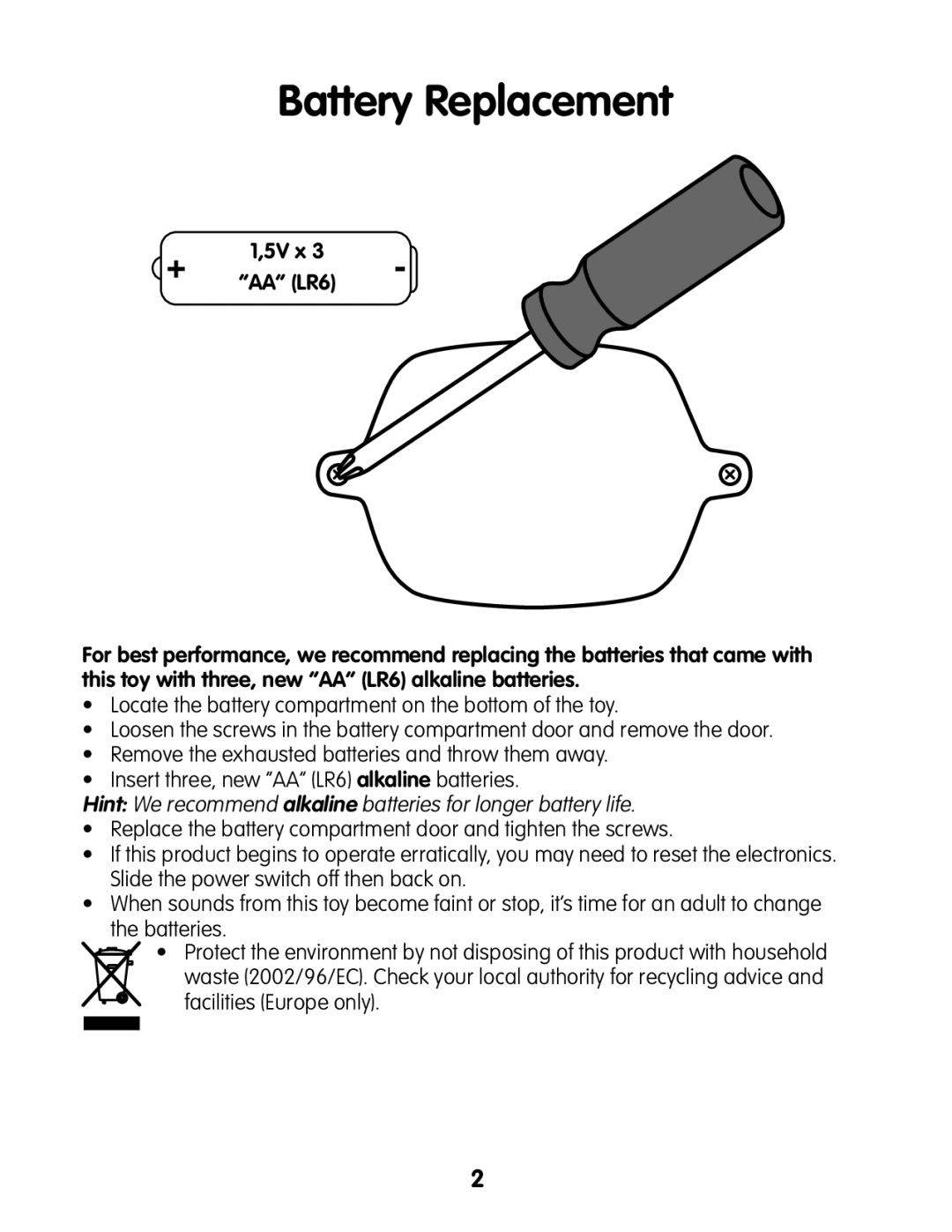 Fisher-Price R7872 instruction sheet Battery Replacement 