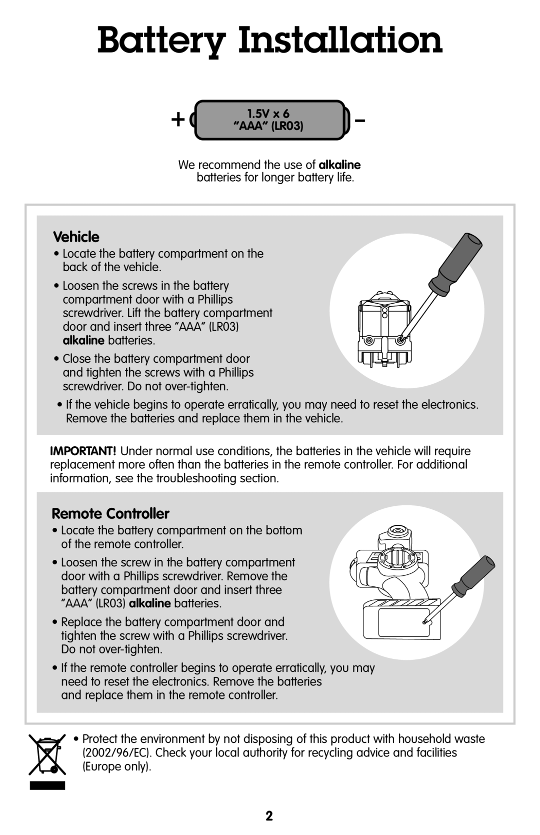 Fisher-Price R8059 instruction sheet Battery Installation, 5V x AAA LR03 