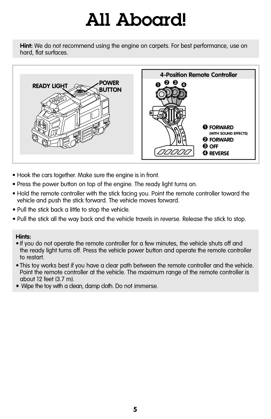 Fisher-Price R8059 instruction sheet Position Remote Controller, Hints 