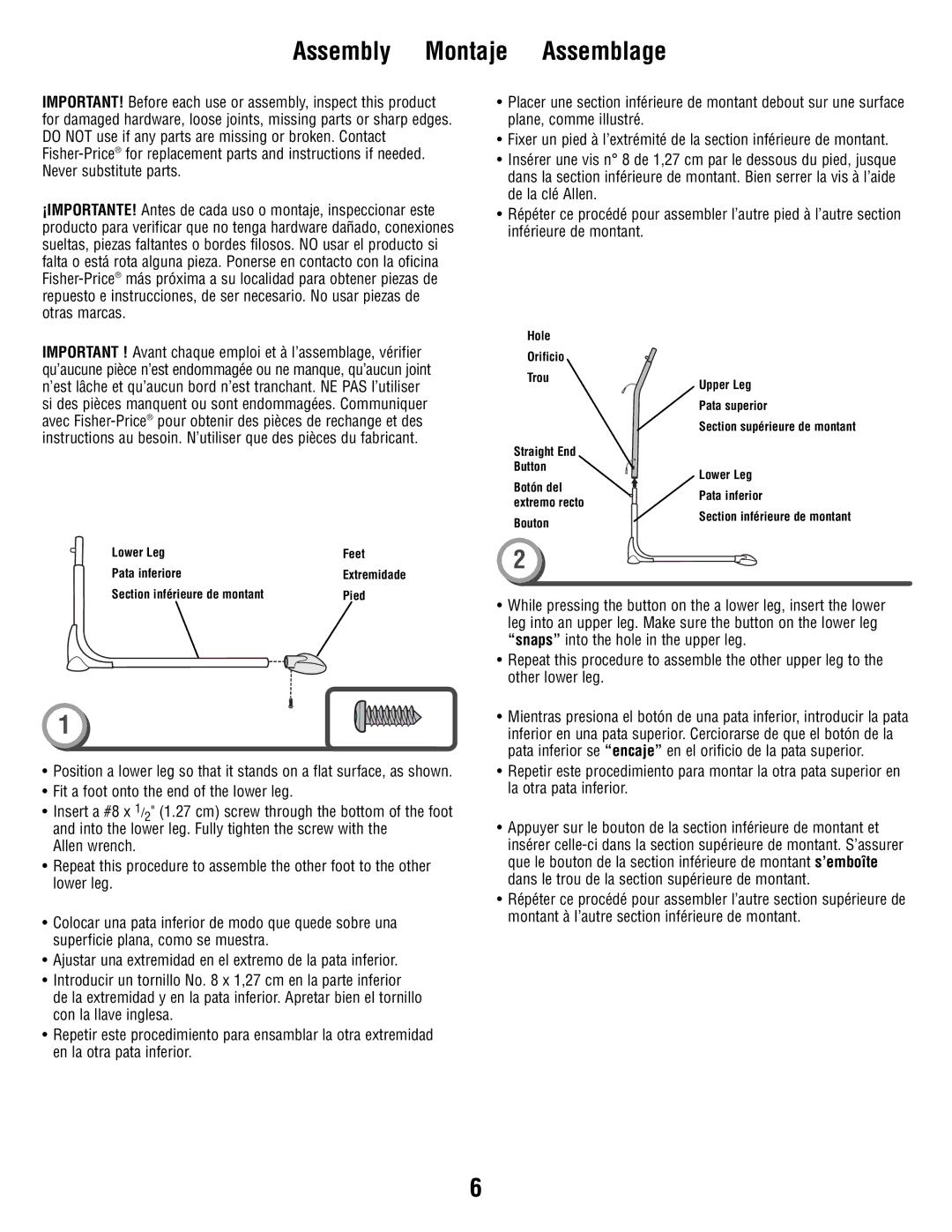 Fisher-Price R9951 manual Assembly Montaje Assemblage 