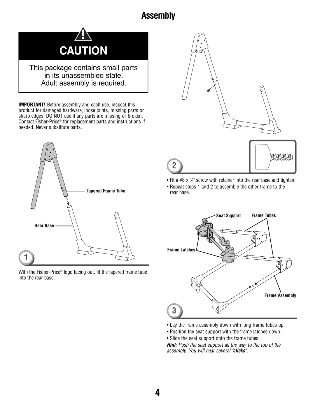 Fisher-Price T0250 manual Assembly, This package contains small parts 