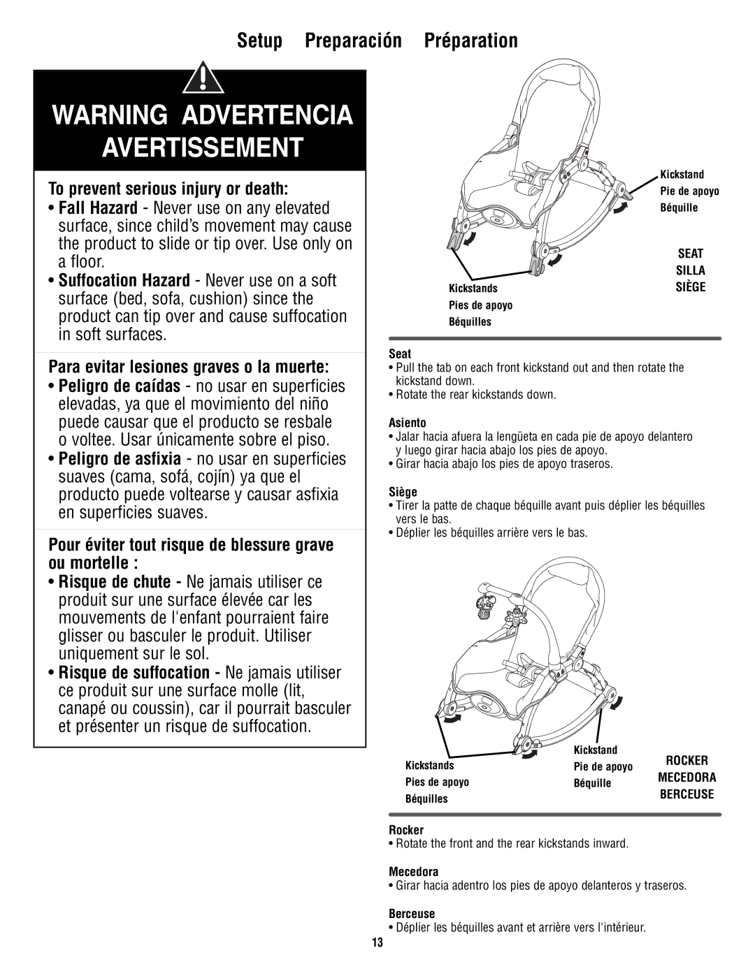 Fisher-Price T2518 manual Seat, Asiento, Siège, Rocker, Mecedora, Berceuse 