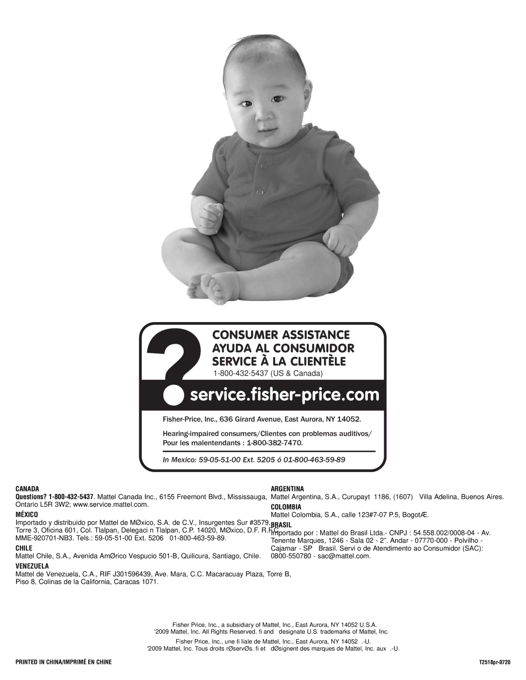 Fisher-Price T2518 manual Mexico 59-05-51-00 Ext ó 