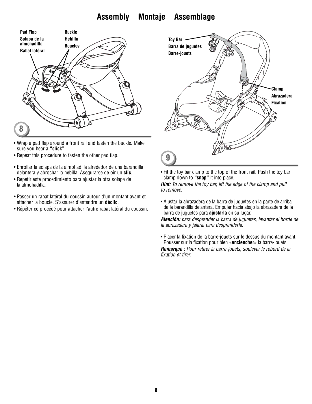 Fisher-Price T2518 manual Pad Flap Buckle Solapa de la Hebilla Almohadilla 