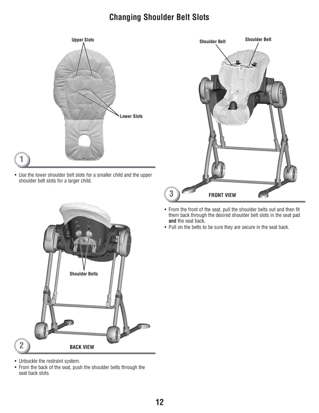 Fisher-Price T2684 manual Changing Shoulder Belt Slots 