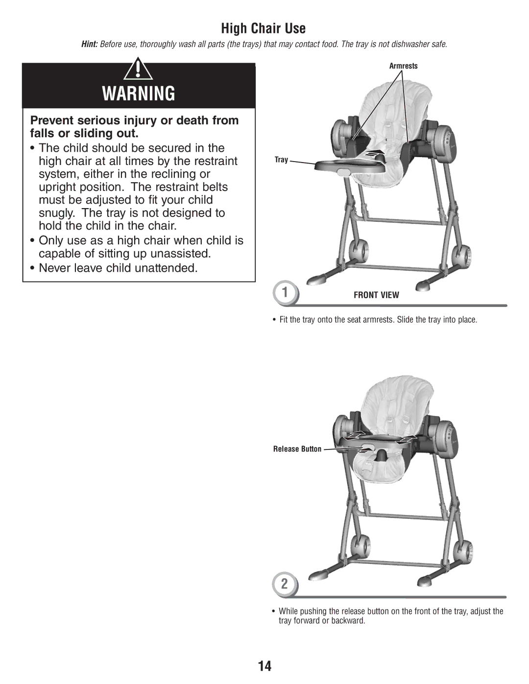 Fisher-Price T2684 manual High Chair Use 