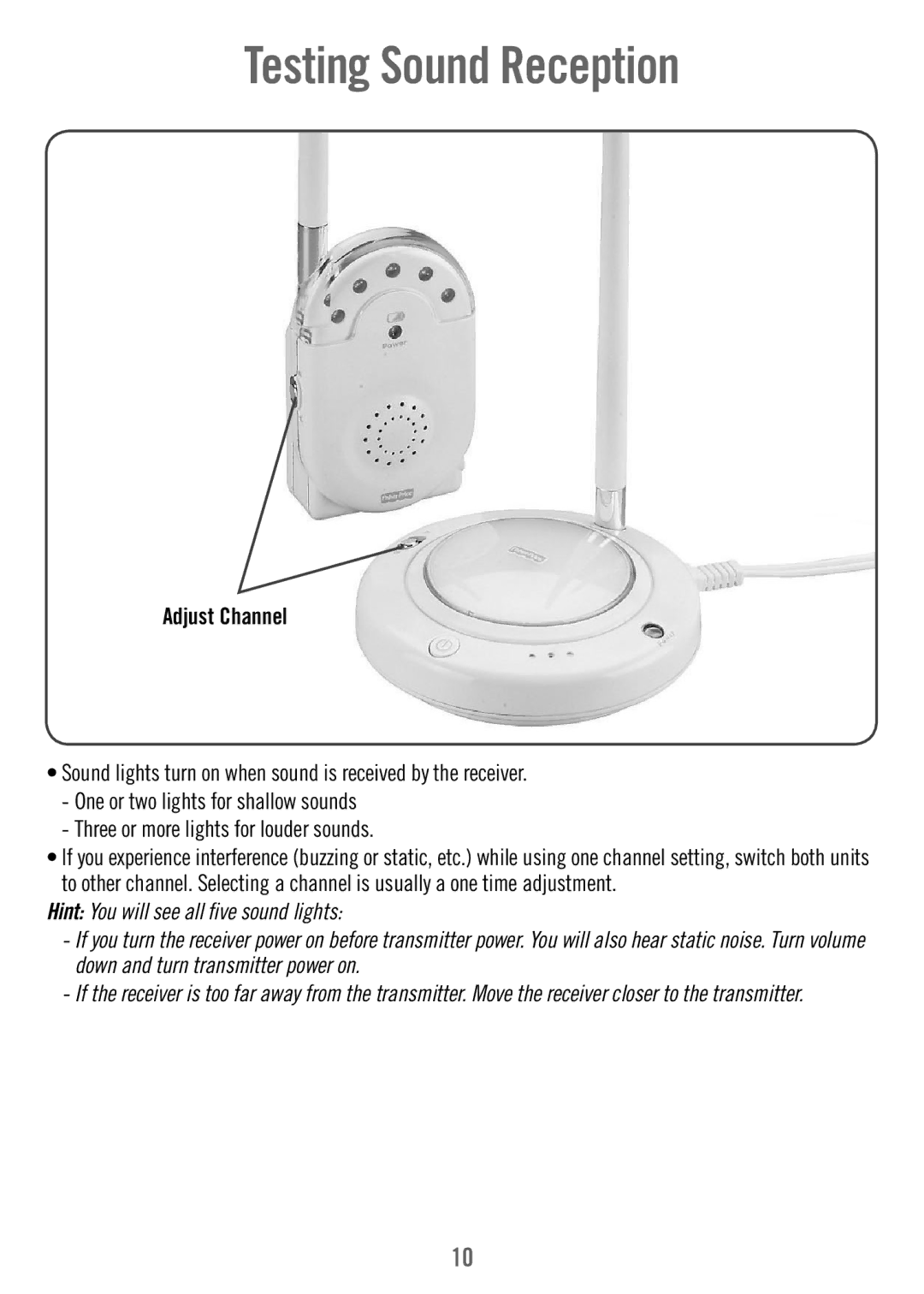 Fisher-Price T3640 manual Testing Sound Reception 