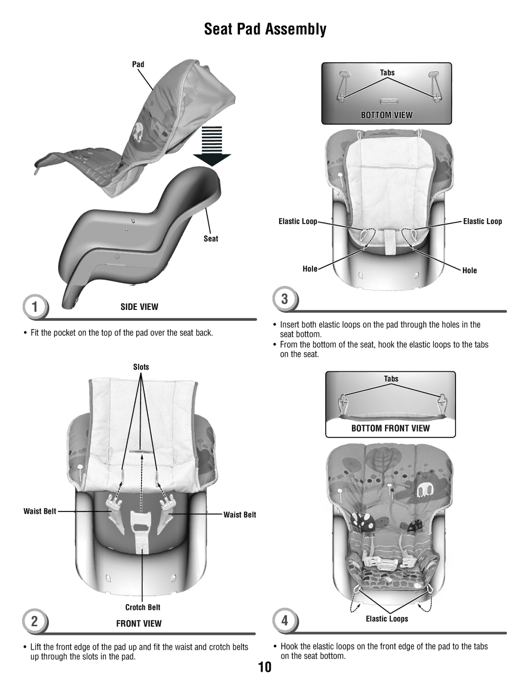 Fisher-Price T3643 manual Seat Pad Assembly, Bottom Front View 