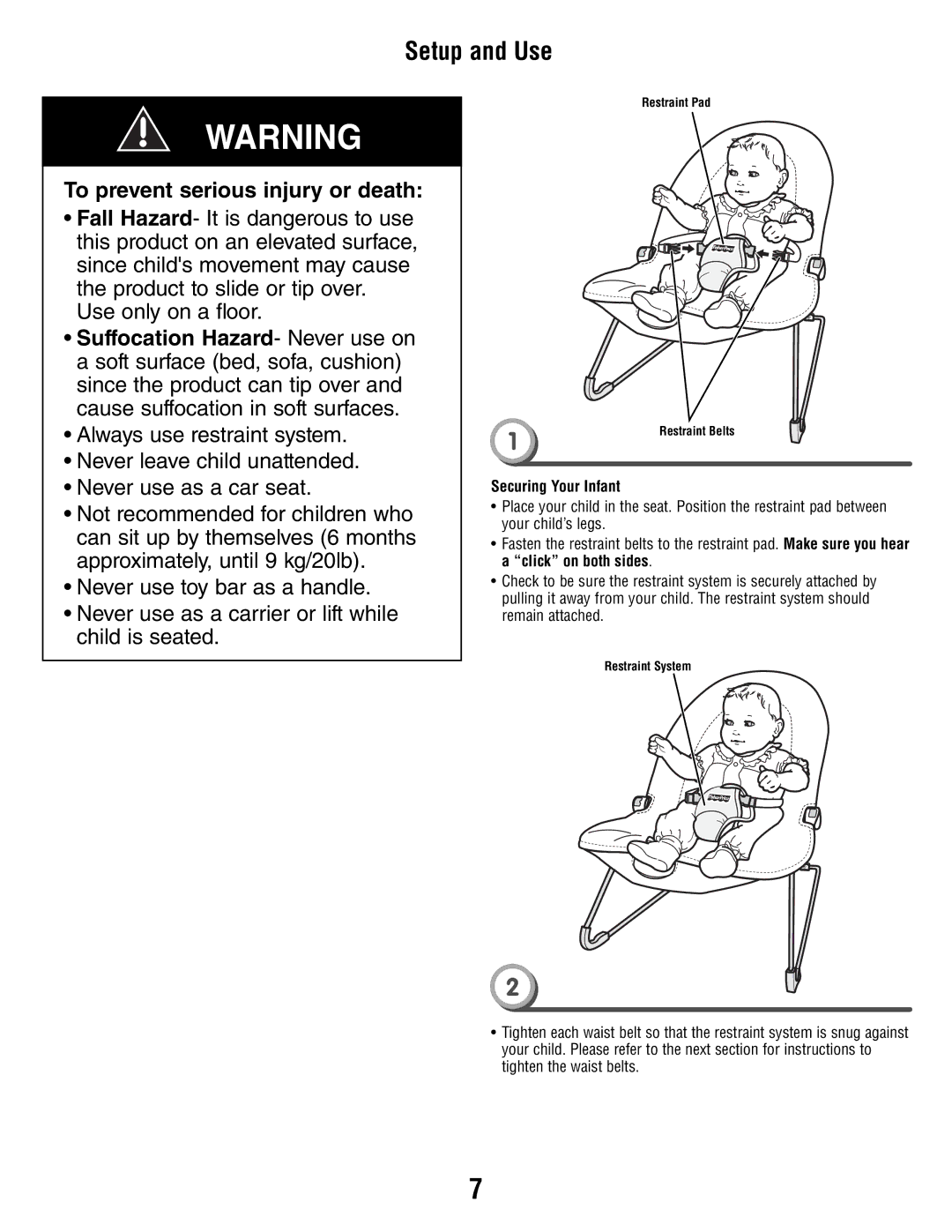 Fisher-Price T4144 manual Setup and Use, Securing Your Infant 