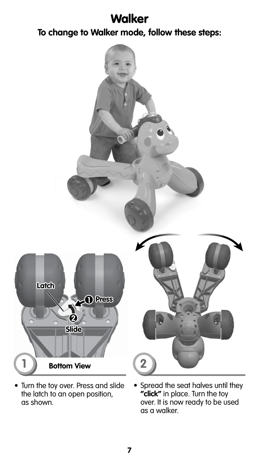 Fisher-Price T4262 instruction sheet Walker, Latch, Bottom View 