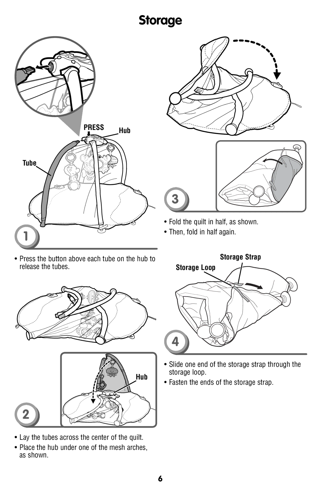 Fisher-Price T4264 manual Press Hub Tube, Storage Strap Storage Loop Hub 