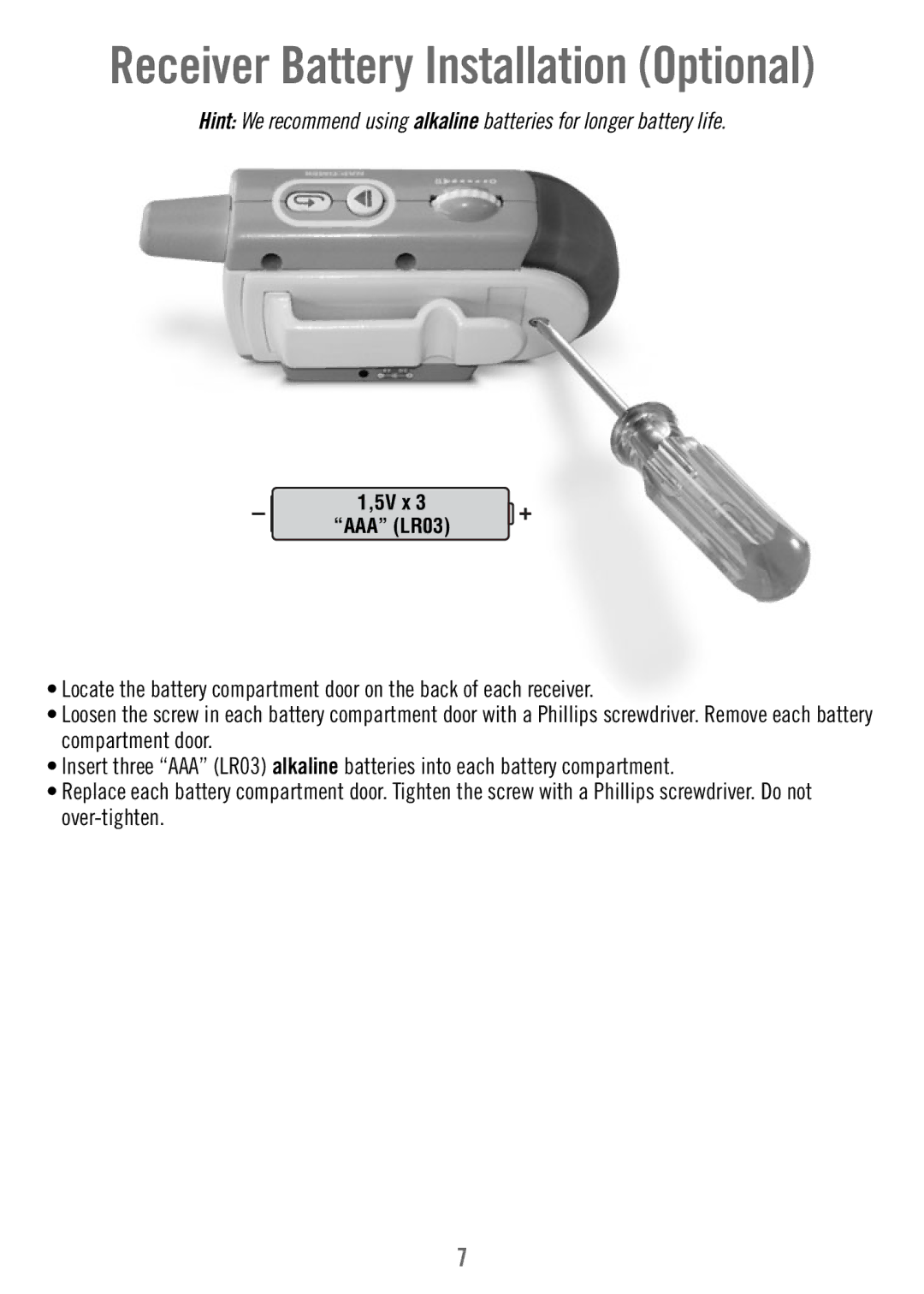 Fisher-Price T4839 manual Receiver Battery Installation Optional 