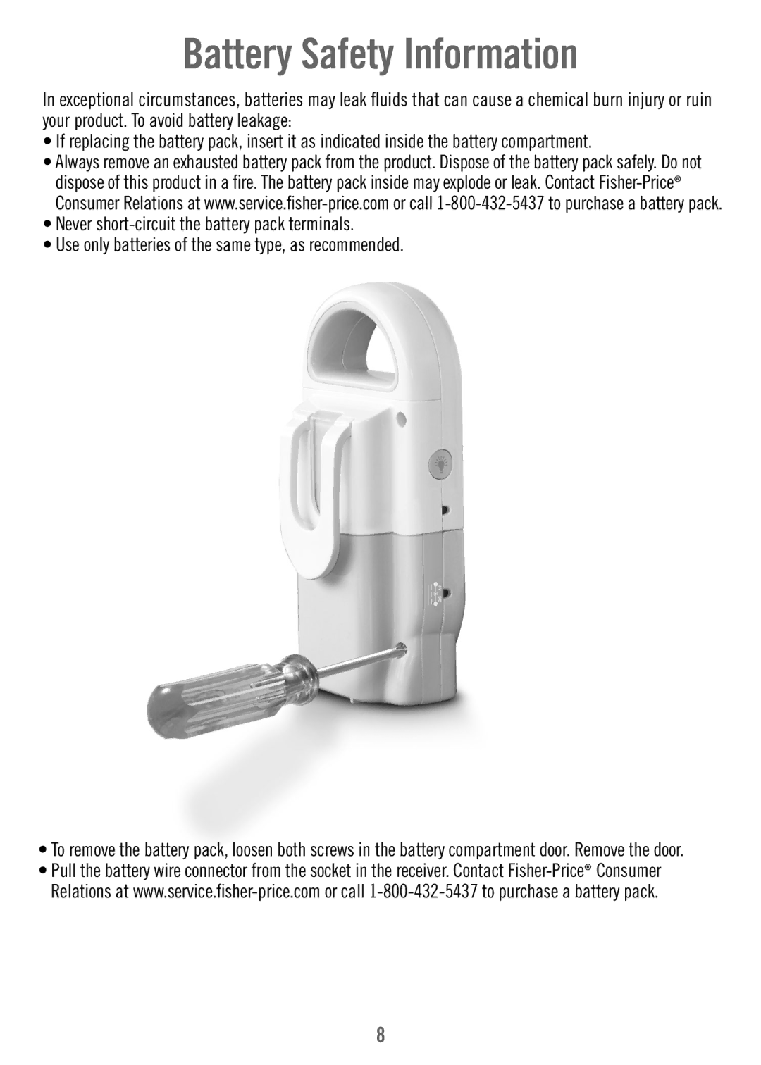 Fisher-Price T4841 manual Battery Safety Information 