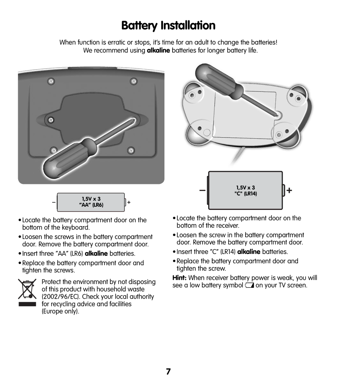 Fisher-Price T5124 manual Battery Installation 