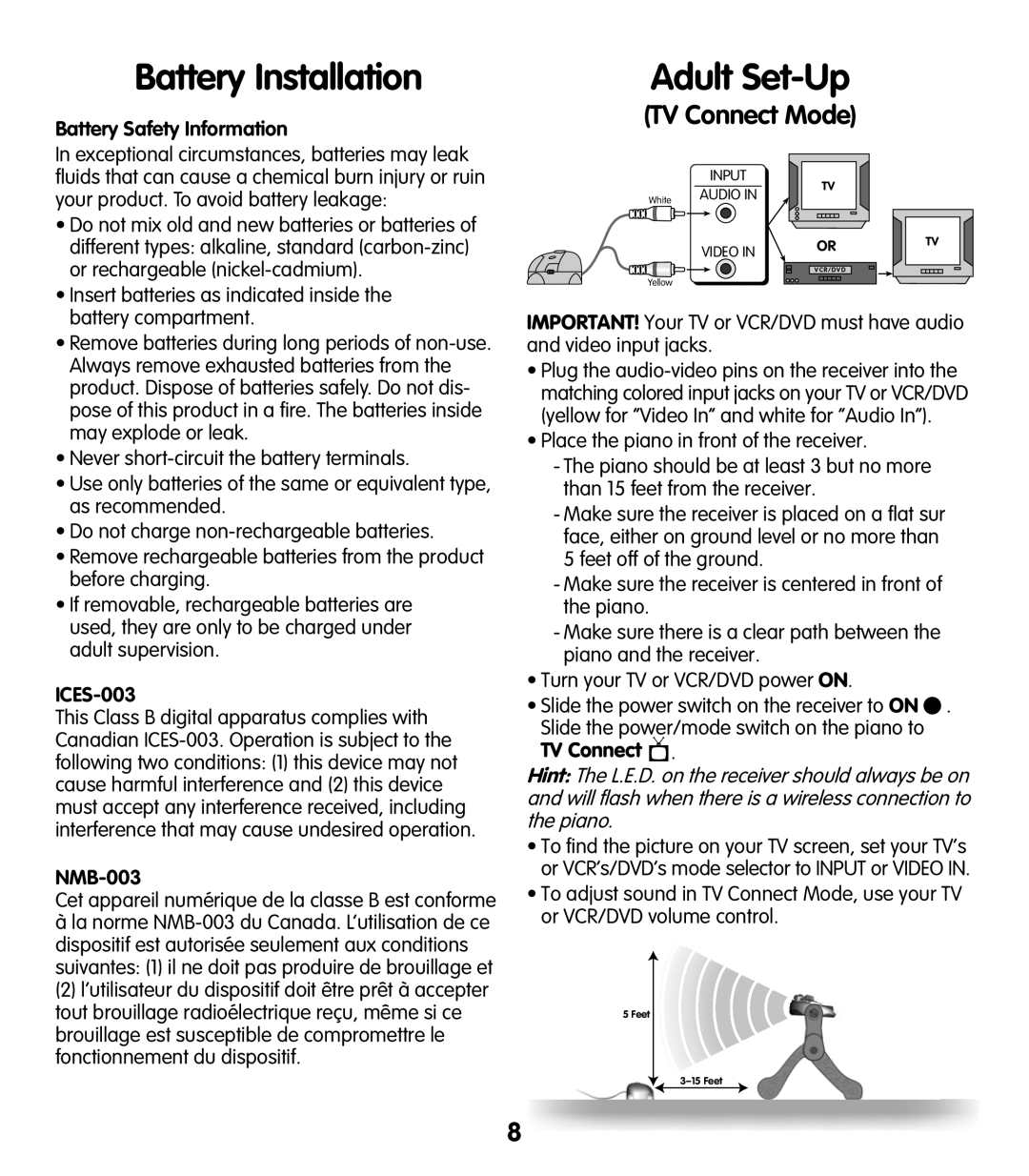 Fisher-Price T5124 manual Adult Set-Up, Battery Safety Information, ICES-003, NMB-003 