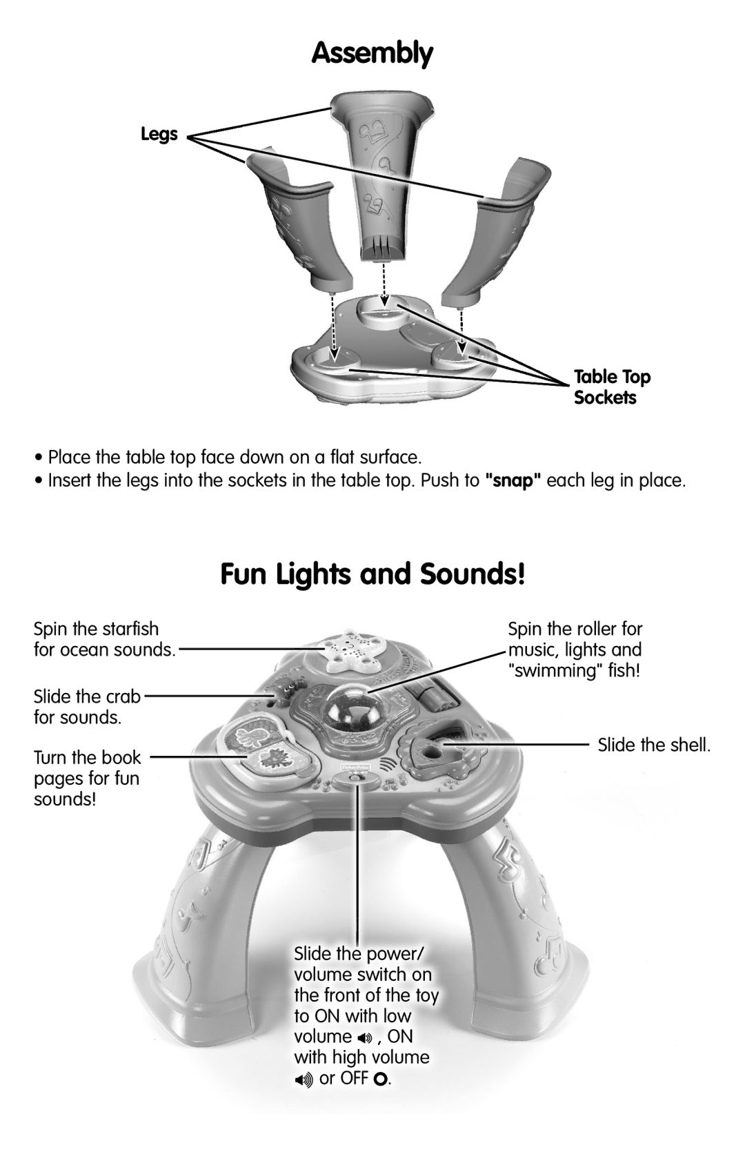 Fisher-Price T6076 instruction sheet Assembly, Fun Lights and Sounds 