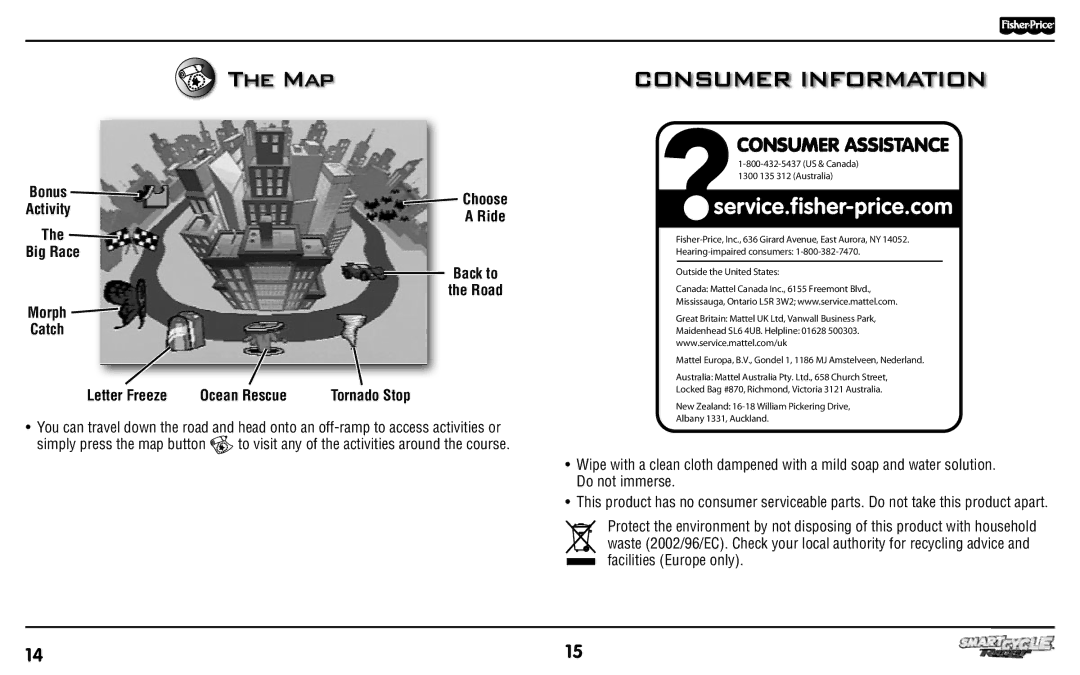 Fisher-Price T6347 manual Map, Big Race Back to Road Morph Catch Letter Freeze Ocean Rescue 