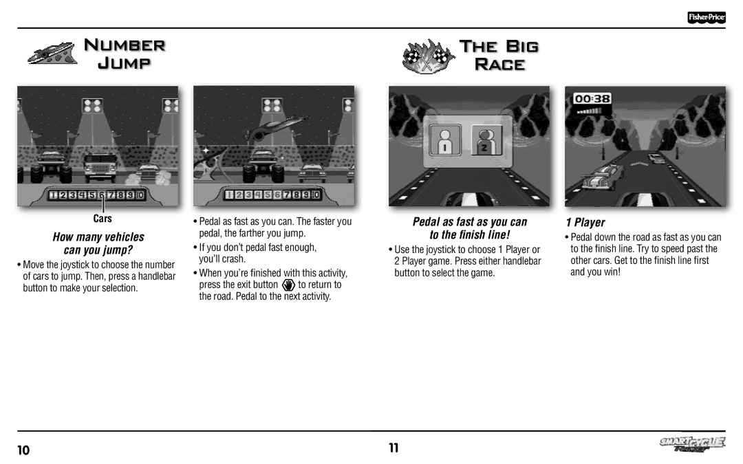 Fisher-Price T6348 Number Big, How many vehicles Can you jump?, Pedal as fast as you can To the ﬁ nish line, Player, Cars 