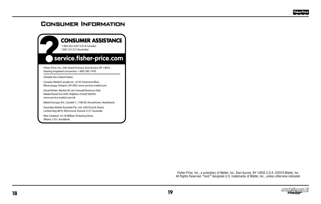 Fisher-Price T6349 manual Consumer Information 