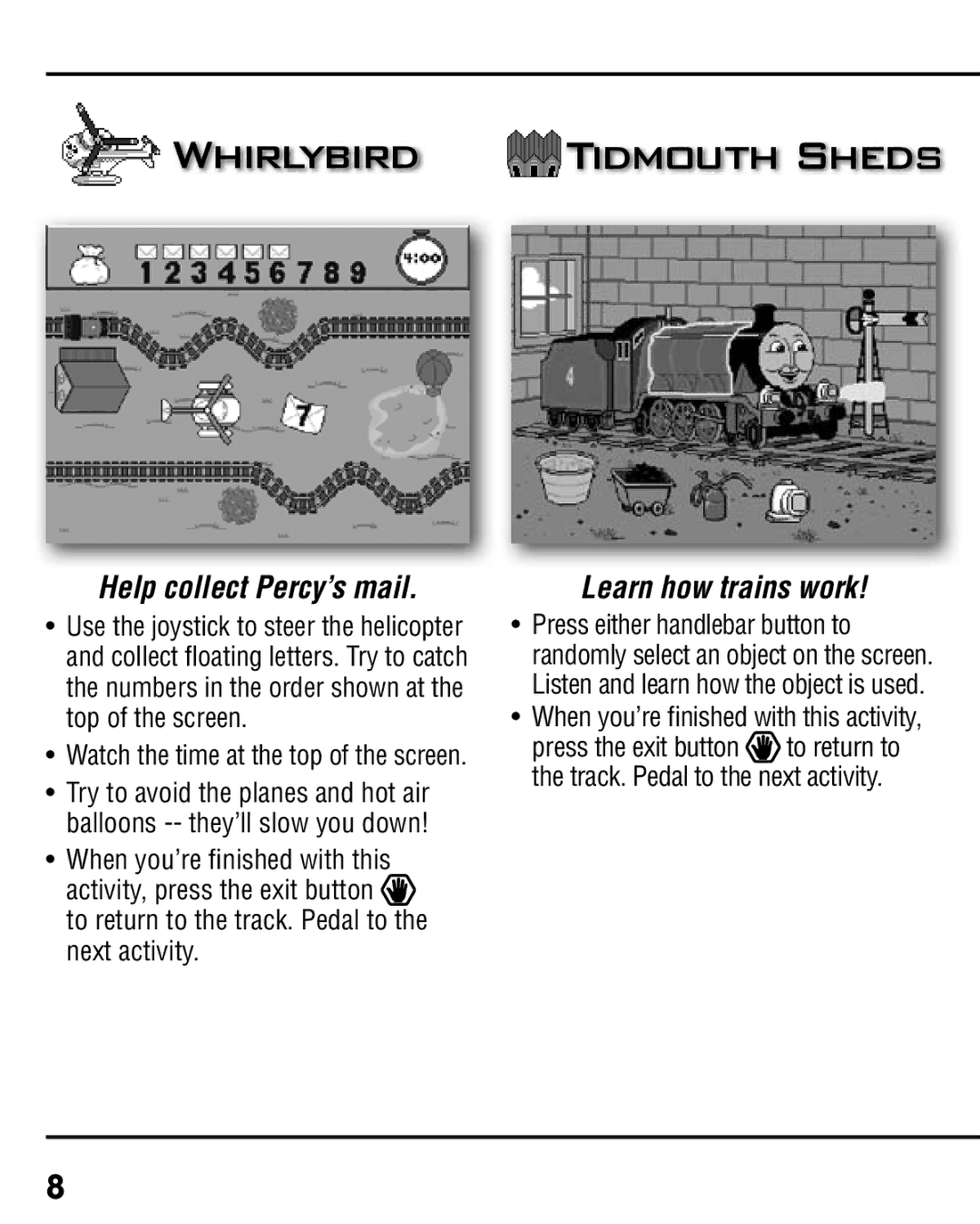 Fisher-Price T6353 manual Whirlybird Tidmouth Sheds, Help collect Percy’s mail, Learn how trains work 