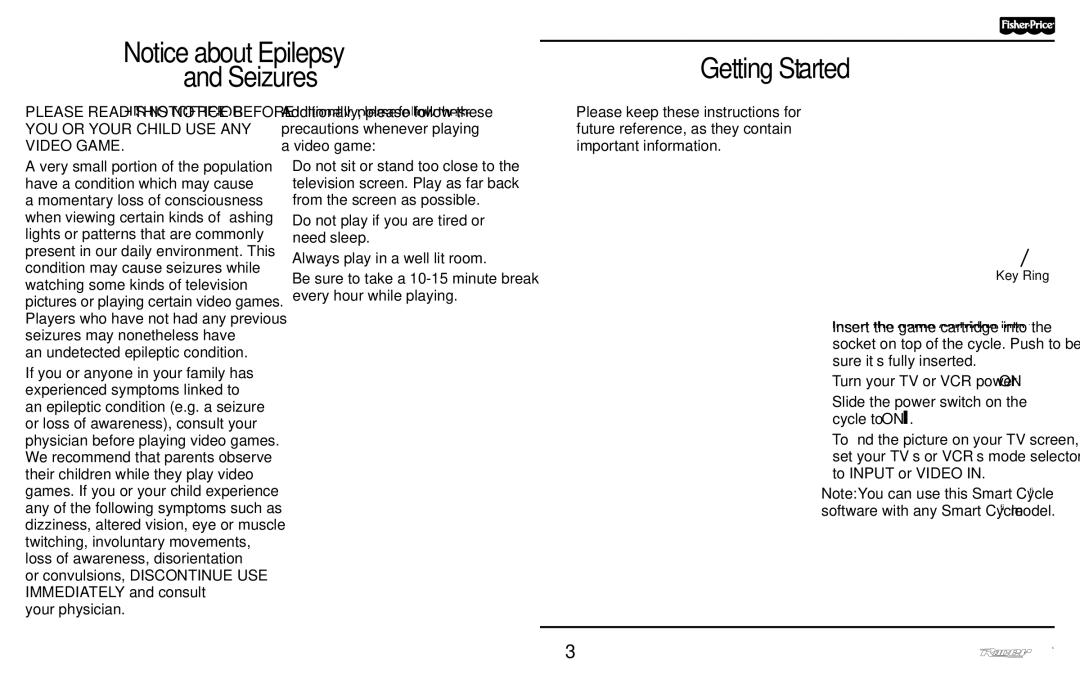 Fisher-Price T6355 manual Seizures Getting Started, An undetected epileptic condition 