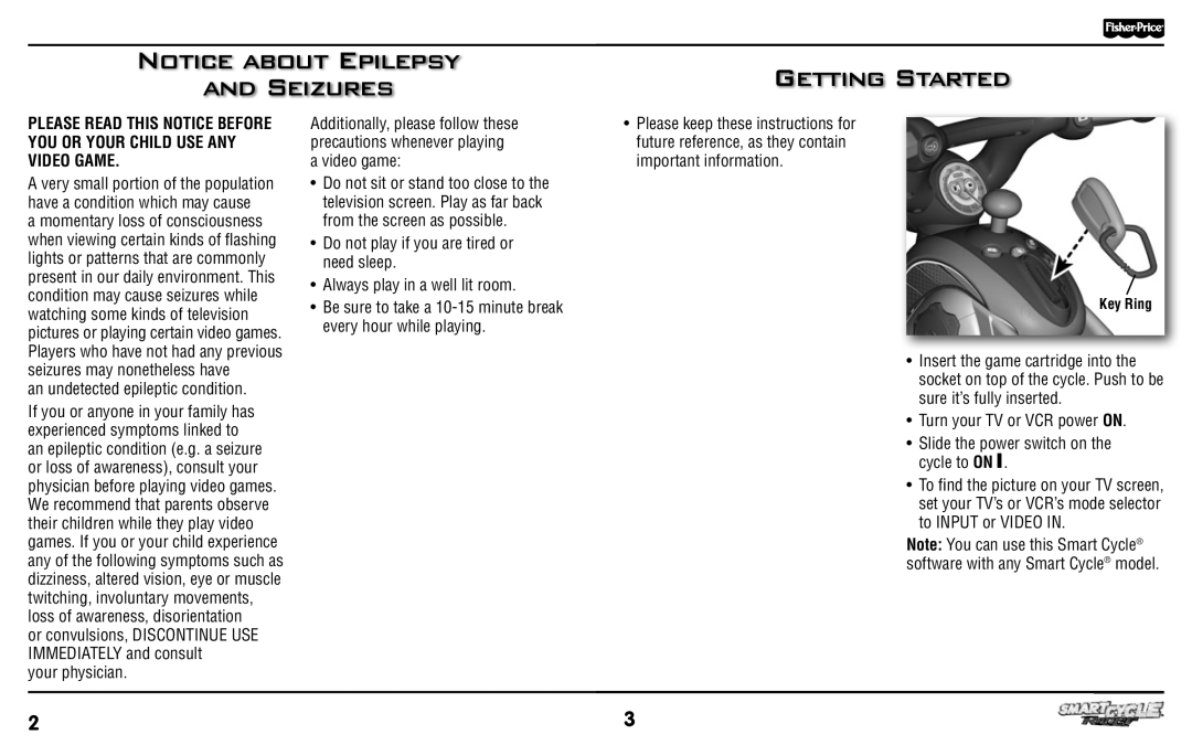 Fisher-Price T6355 manual Notice about Epilepsy and Seizures, Getting Started 