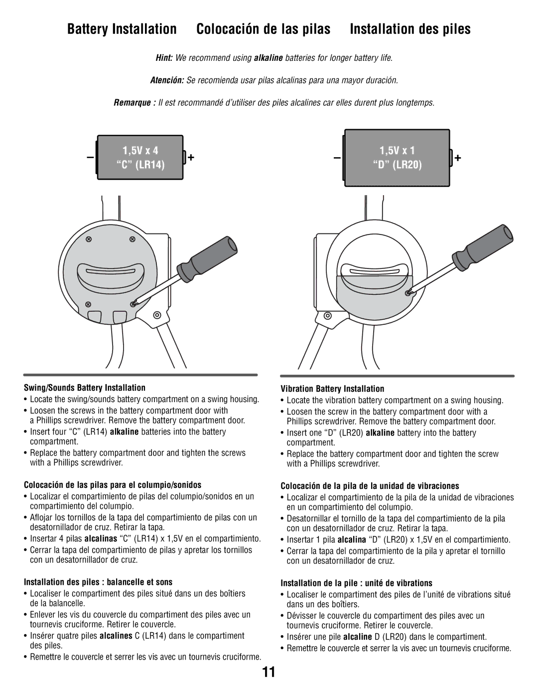 Fisher-Price T8377 manual Battery Installation Colocación de las pilas 