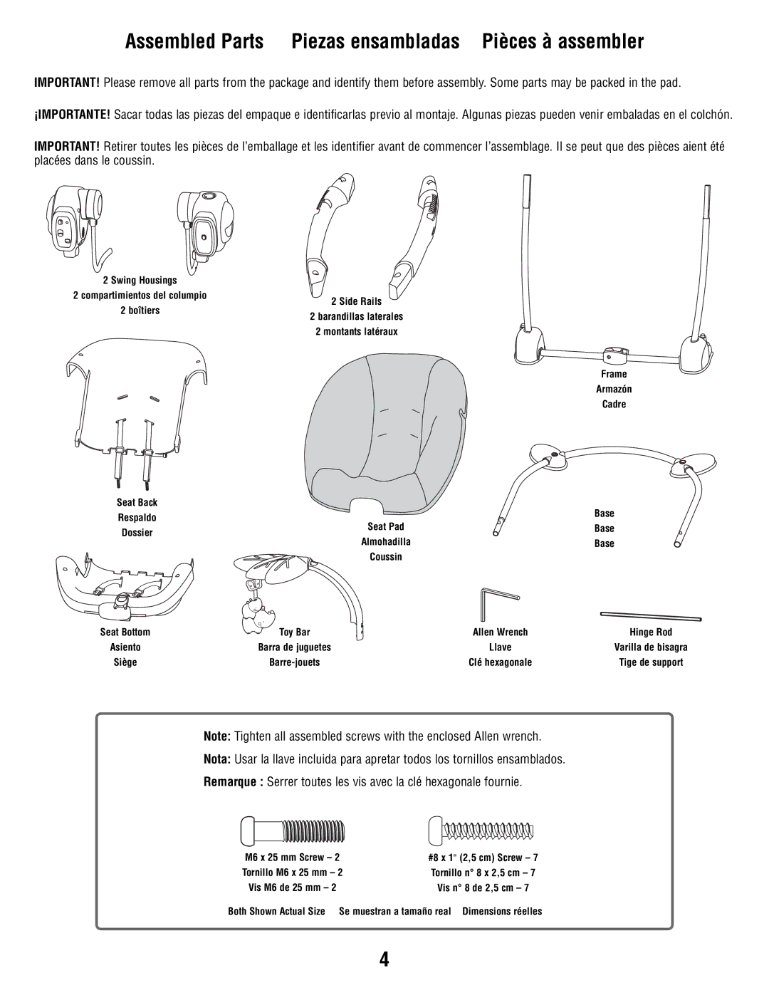 Fisher-Price T8377 manual Assembled Parts Piezas ensambladas Pièces à assembler 