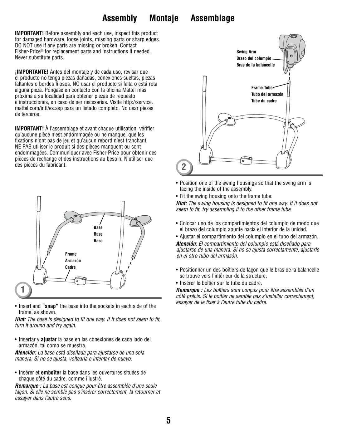 Fisher-Price T8377 manual Assembly Montaje Assemblage 