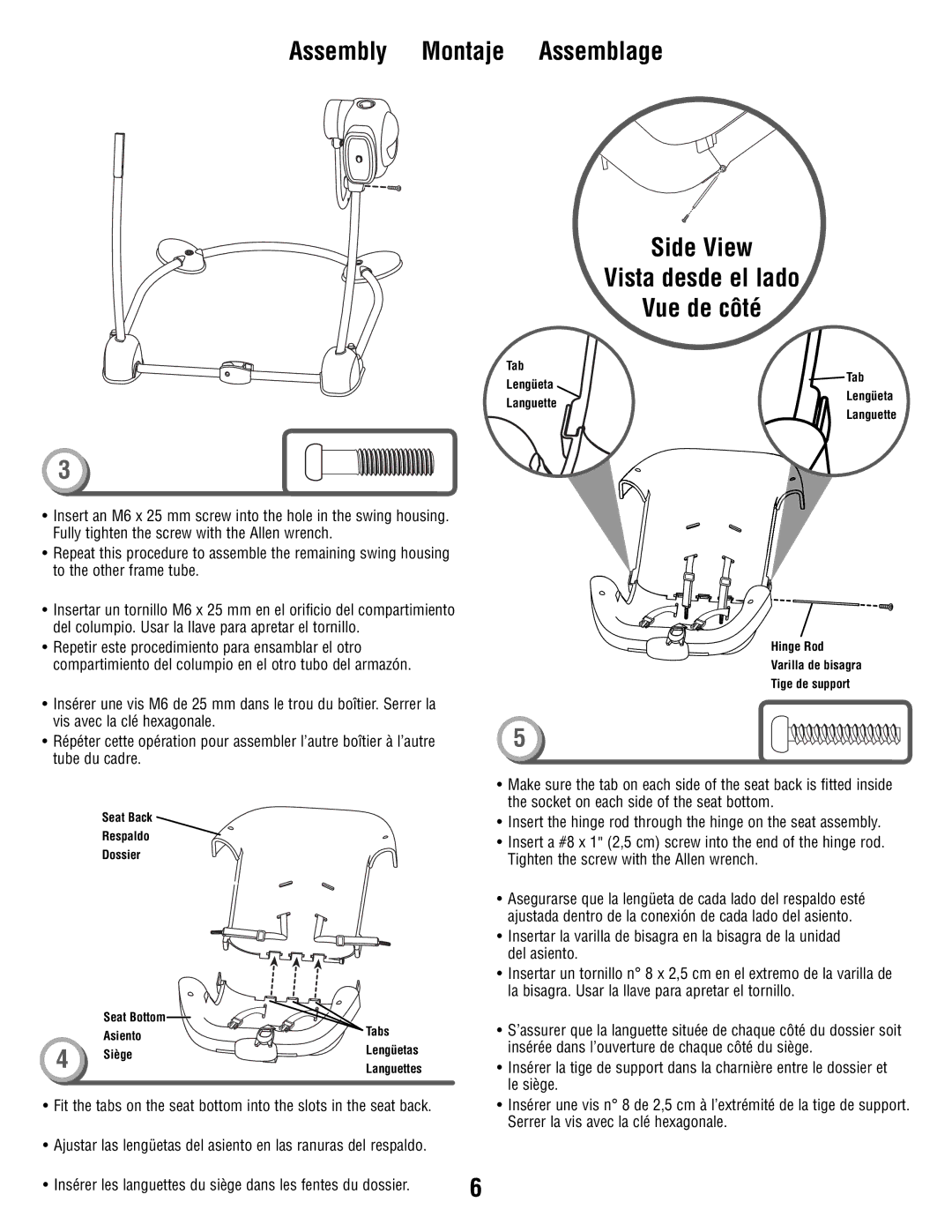 Fisher-Price T8377 manual Insérer les languettes du siège dans les fentes du dossier 