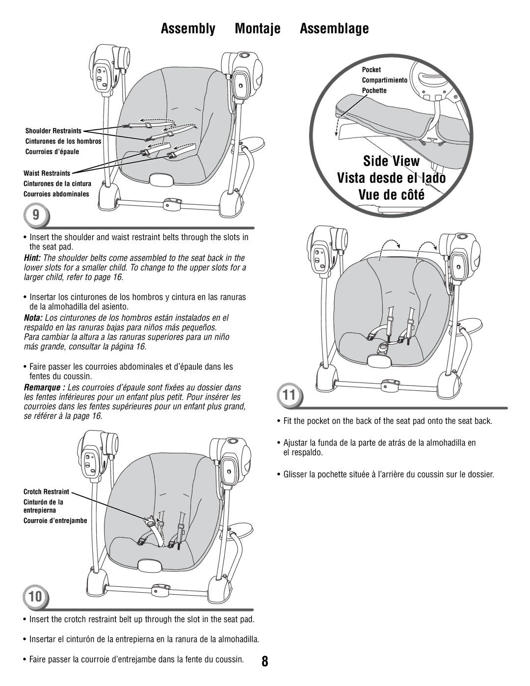 Fisher-Price T8377 manual Waist Restraints 