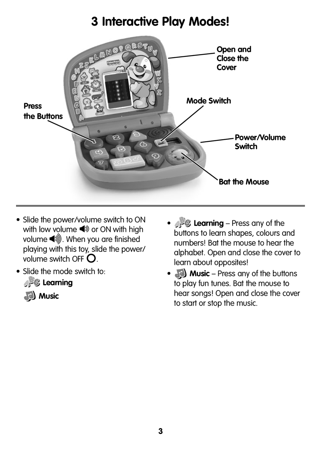 Fisher-Price V2770 instruction sheet Interactive Play Modes, Learning Music 