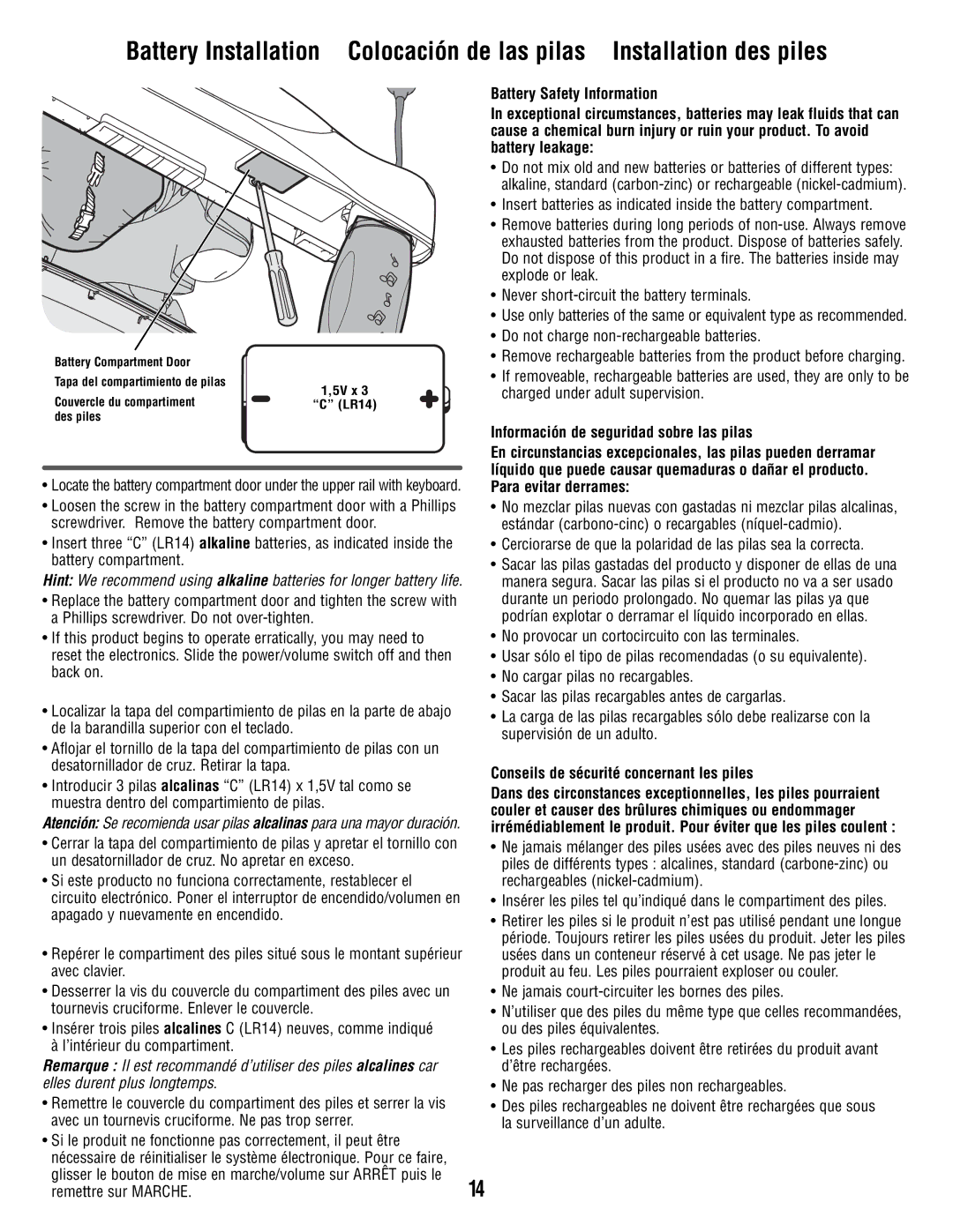 Fisher-Price V4357 manual Conseils de sécurité concernant les piles 