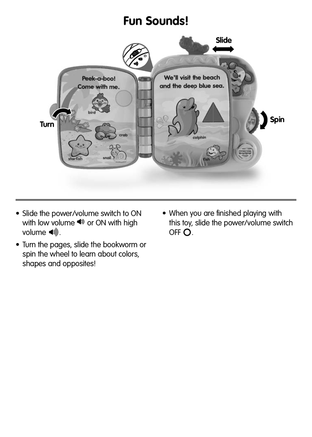 Fisher-Price V5664 instruction sheet Fun Sounds, Slide Turn 