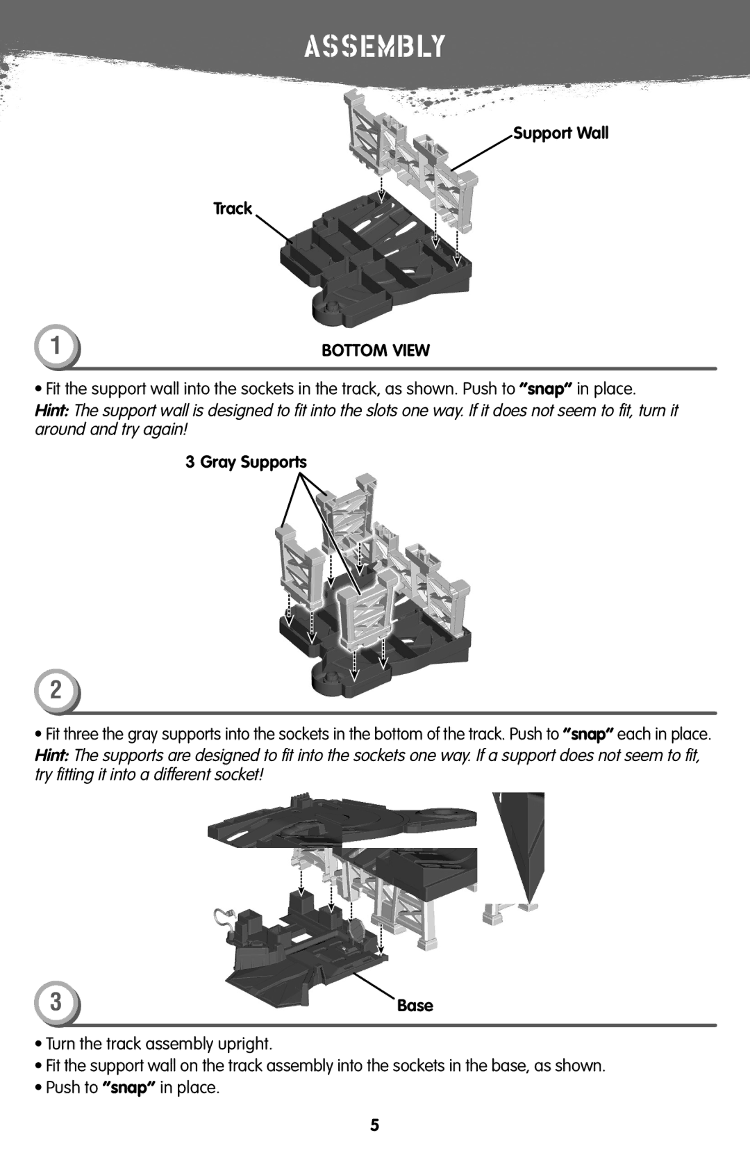 Fisher-Price V7310 instruction sheet Assembly, Support Wall Track, Gray Supports 