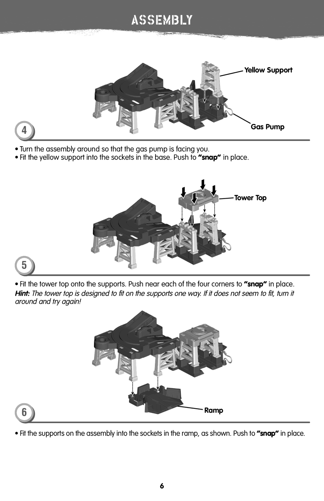 Fisher-Price V7310 instruction sheet Yellow Support Gas Pump, Tower Top 