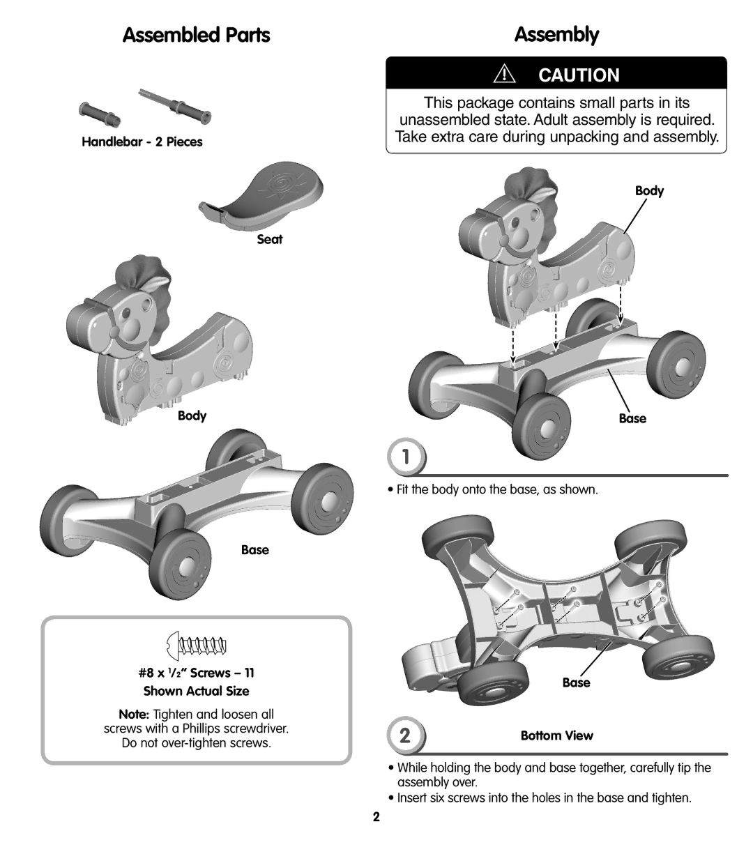 Fisher-Price V7505 instruction sheet Assembled Parts, Assembly, Body Base 