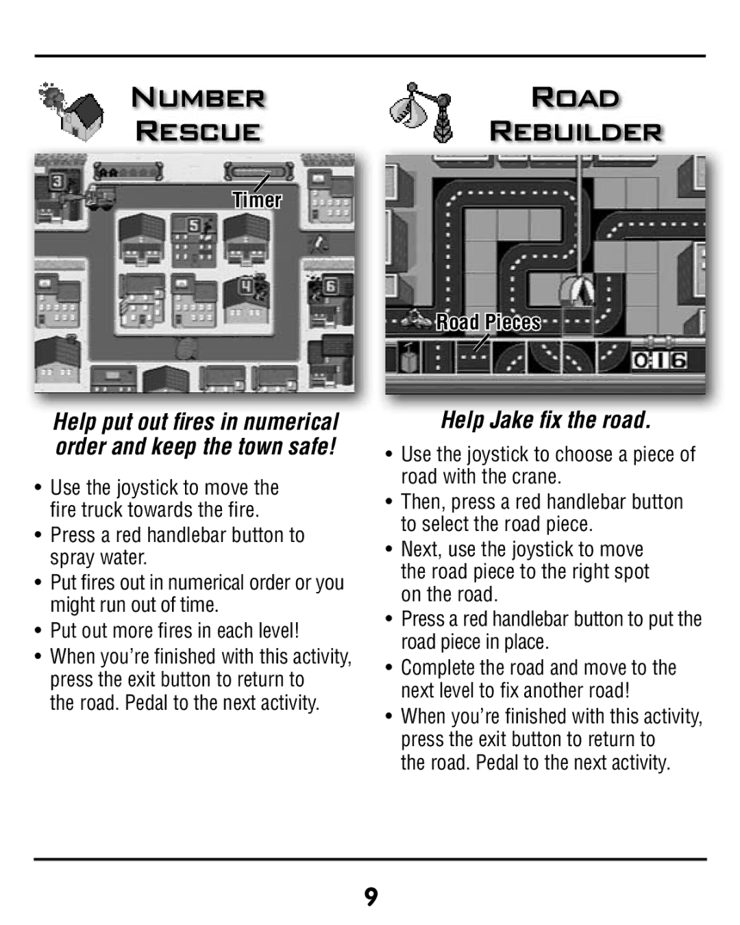 Fisher-Price V8311 manual Number Road Rescue Rebuilder, Help Jake ﬁ x the road, Road. Pedal to the next activity 