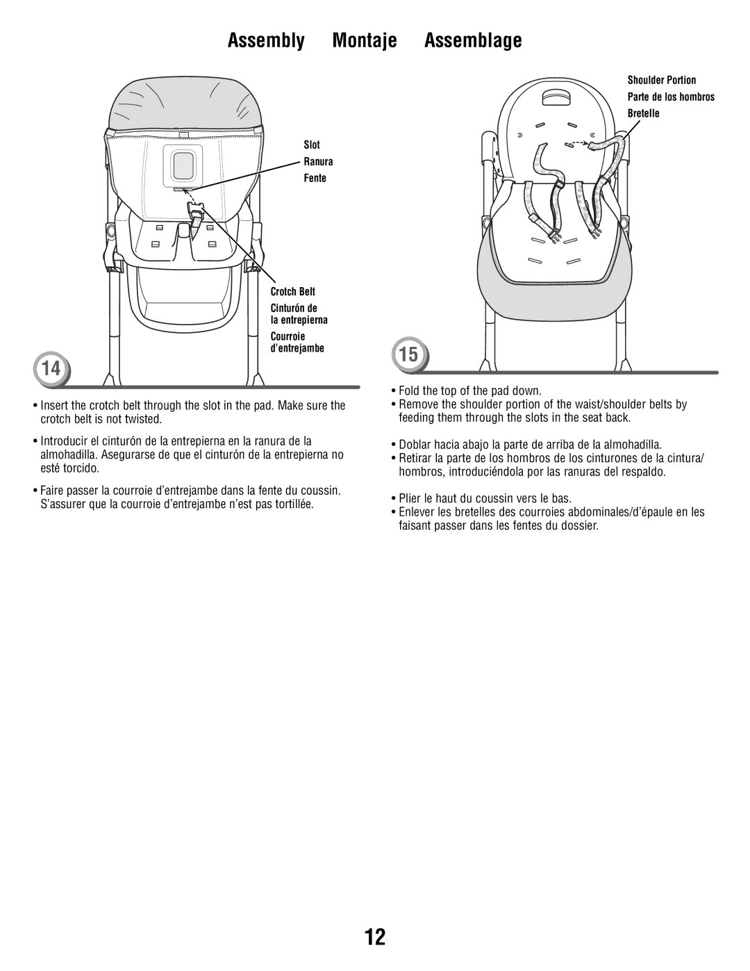 Fisher-Price V8606 manual Slot Ranura Fente Crotch Belt 