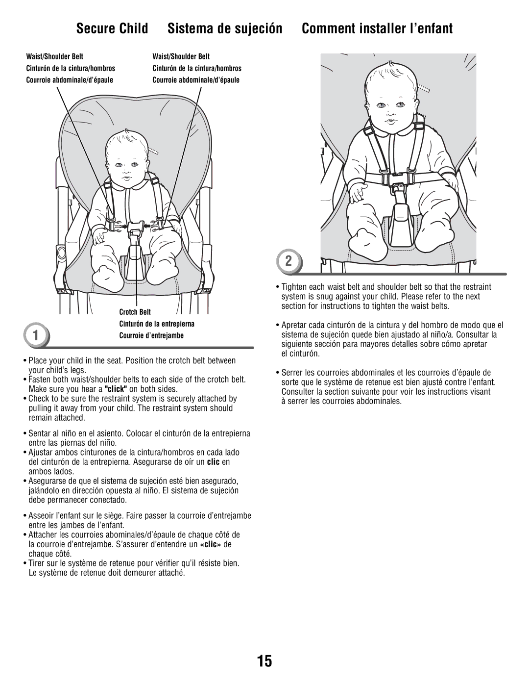 Fisher-Price V8606 manual Serrer les courroies abdominales 