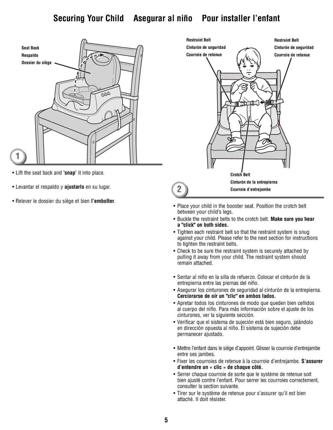 Fisher-Price V8638 manual Cerciorarse de oír un clic en ambos lados 